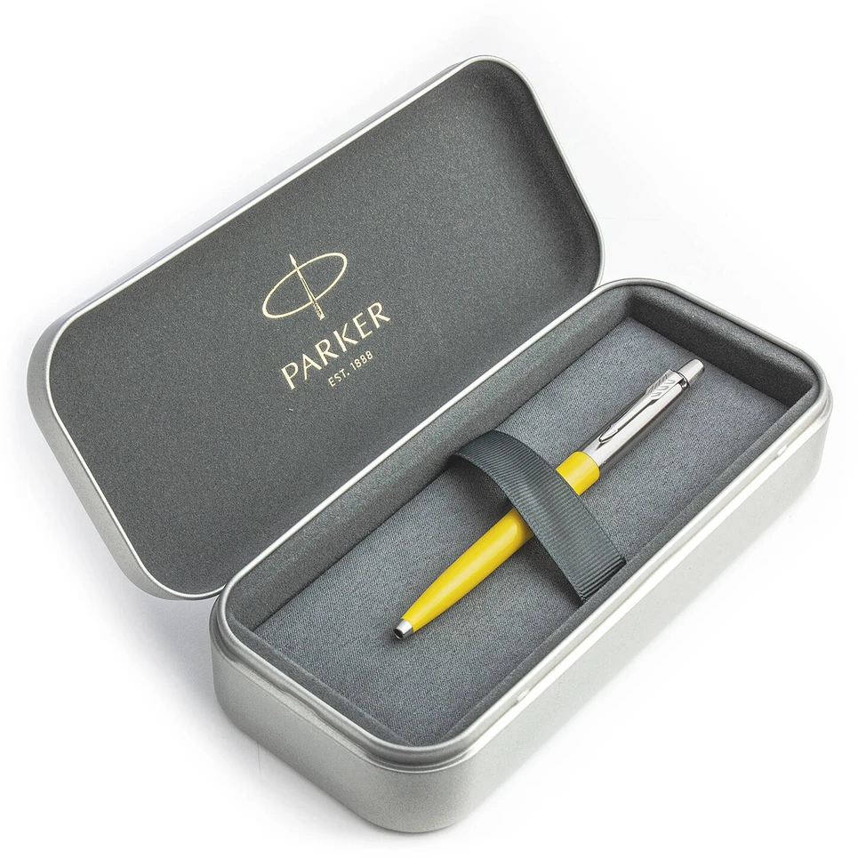 Parker Jotter Originals Geltona Tušinuko dovanų rinkinys metalinėje dėžutėje