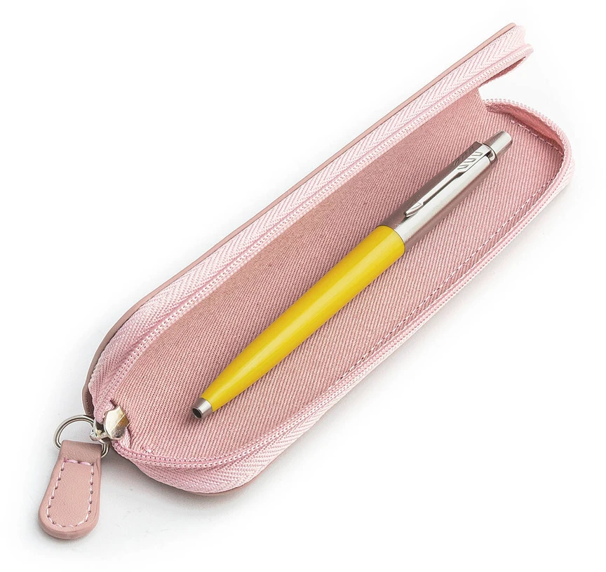Parker Jotter Originals Geltona Tušinuko dovanų rinkinys su rožiniu dėklu