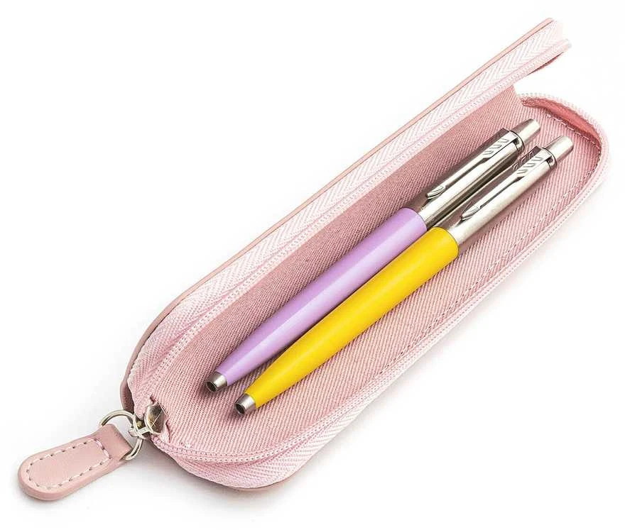 Parker Jotter Originals Lilac ir Geltona Tušinukų dovanų rinkinys su rožiniu dėklu