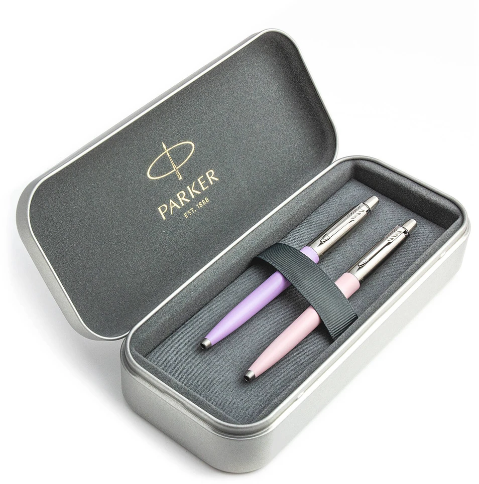 Parker Jotter Originals Lilac ir Rožinė Tušinukų dovanų rinkinys su metaliniu dėklu