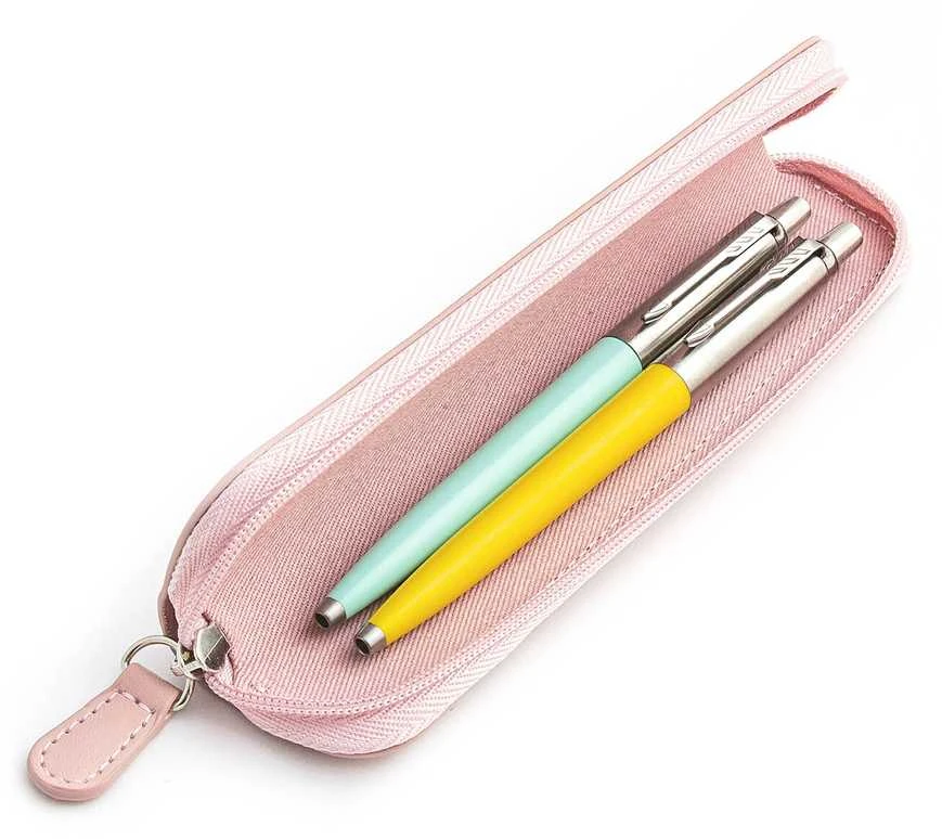 Parker Jotter Originals Mint ir Geltona Tušinukų dovanų rinkinys su rožiniu dėklu