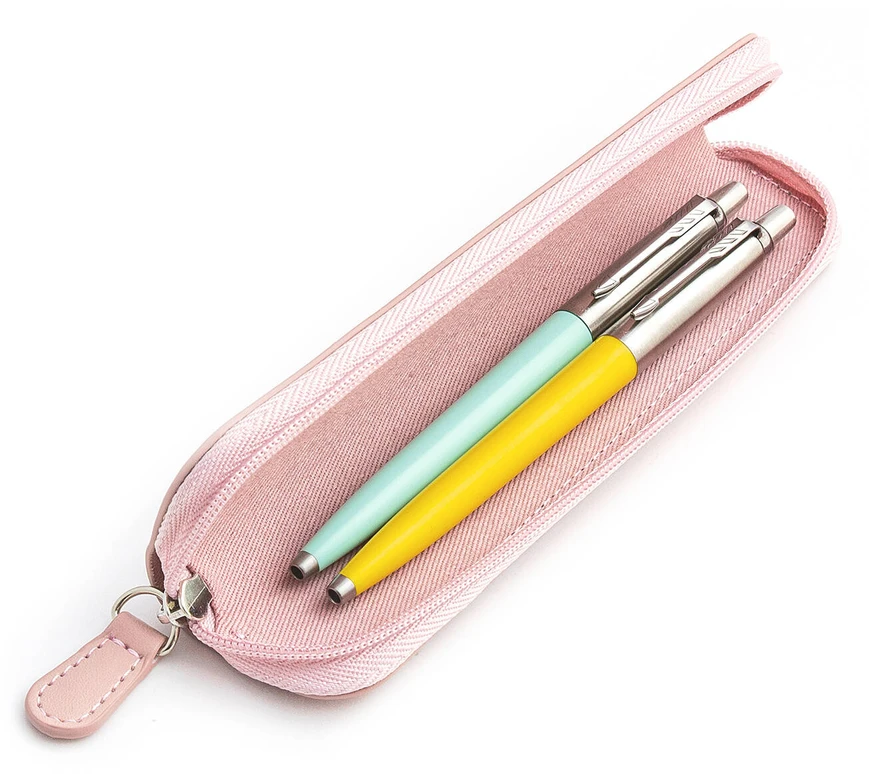 Parker Jotter Originals Mint ir Geltona Tušinukų dovanų rinkinys su rožiniu dėklu