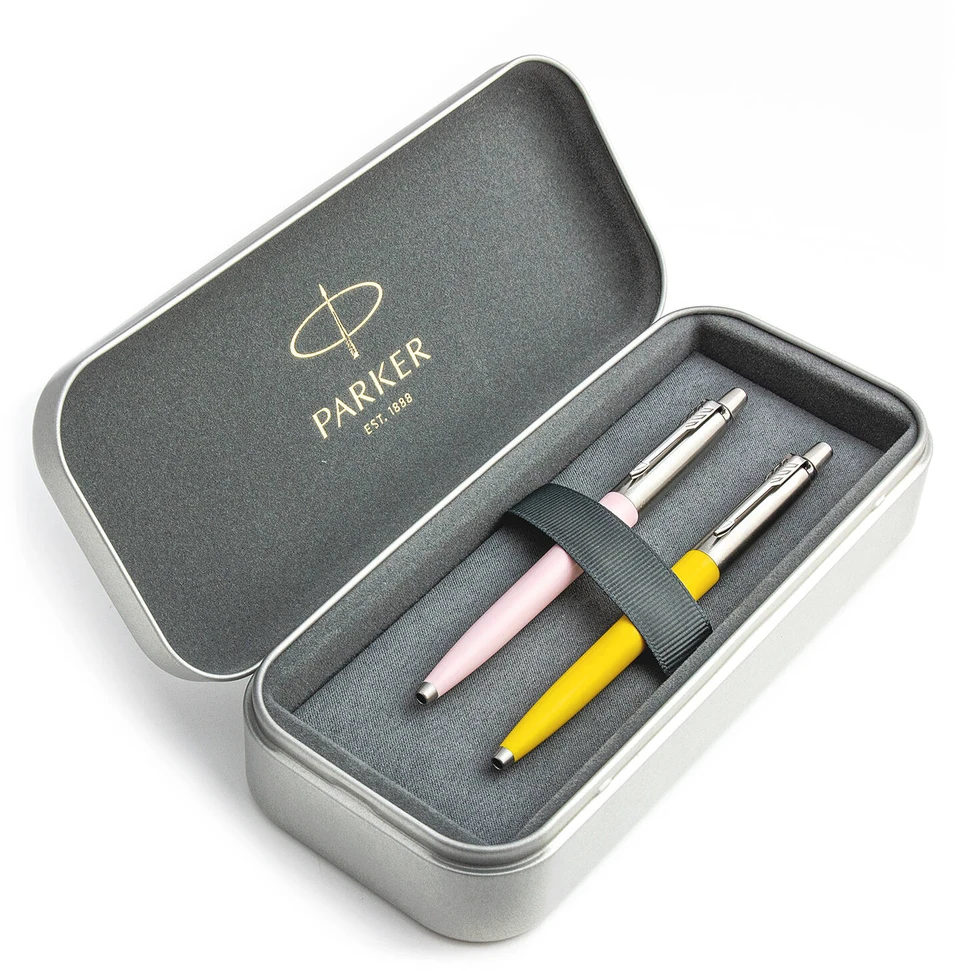 Parker Jotter Originals Rožinė ir Geltona Tušinukų dovanų rinkinys su metaliniu dėklu