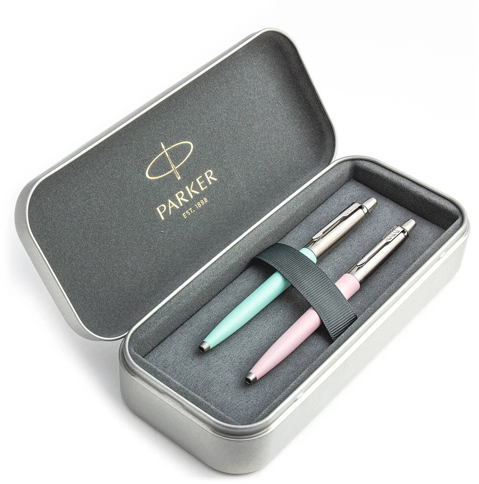 Parker Jotter Originals Rožinė ir Mint Tušinukų dovanų rinkinys su metaliniu dėklu