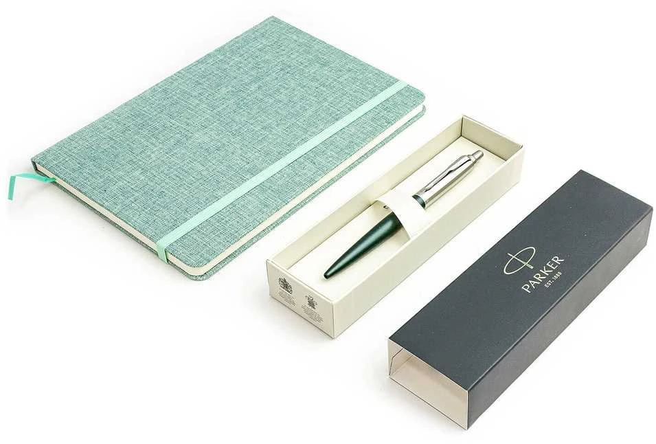 Parker Jotter XL Greenwich Matte Žalias Tušinukas su A5 formato užrašų knygele
