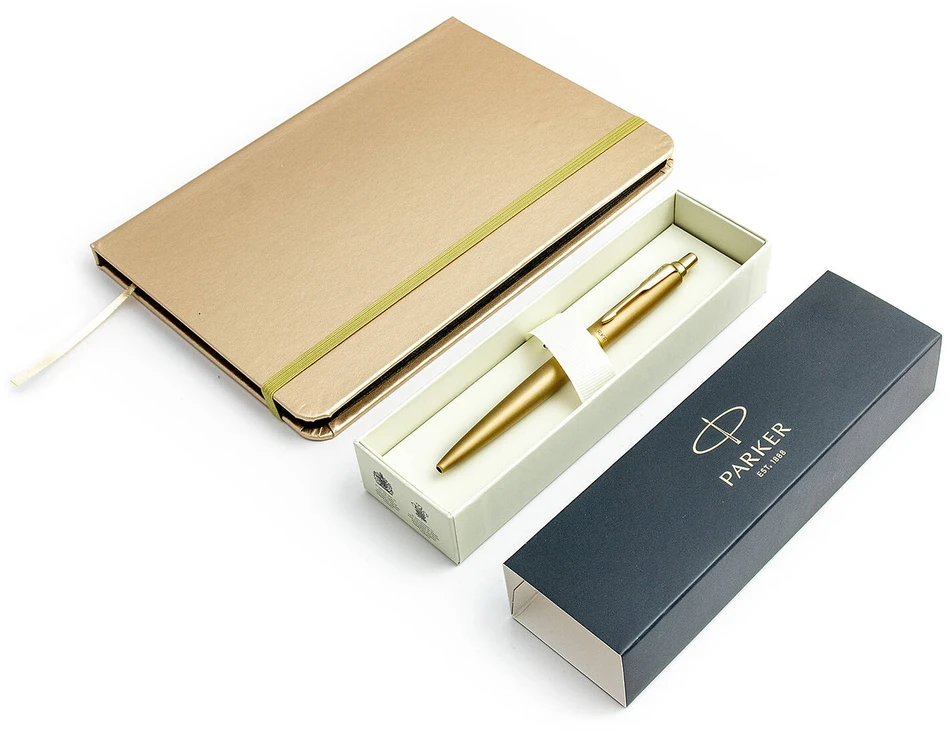 Parker Monochrome auksinis tušinukas + užrašų knygelės rinkinys