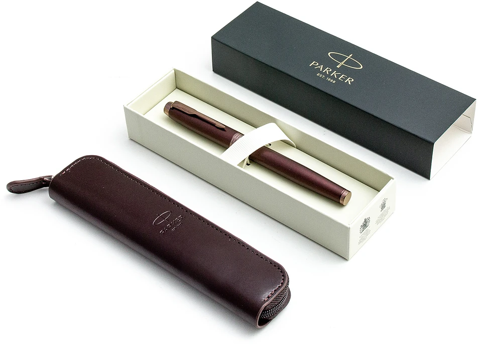 Parker Monochrome Burgundy Tušinuko rinkinys su užsegamu dėklu