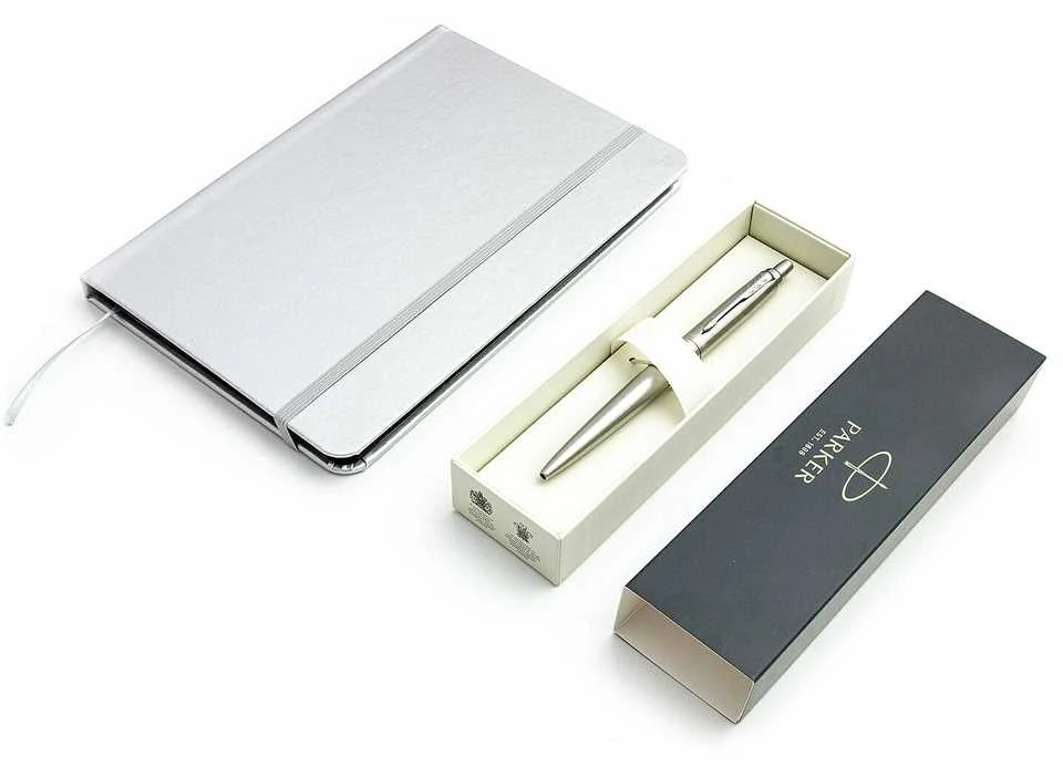 Parker Jotter Monochrome XL Sidabrinis CT Tušinuko rinkinys su užrašų knygele