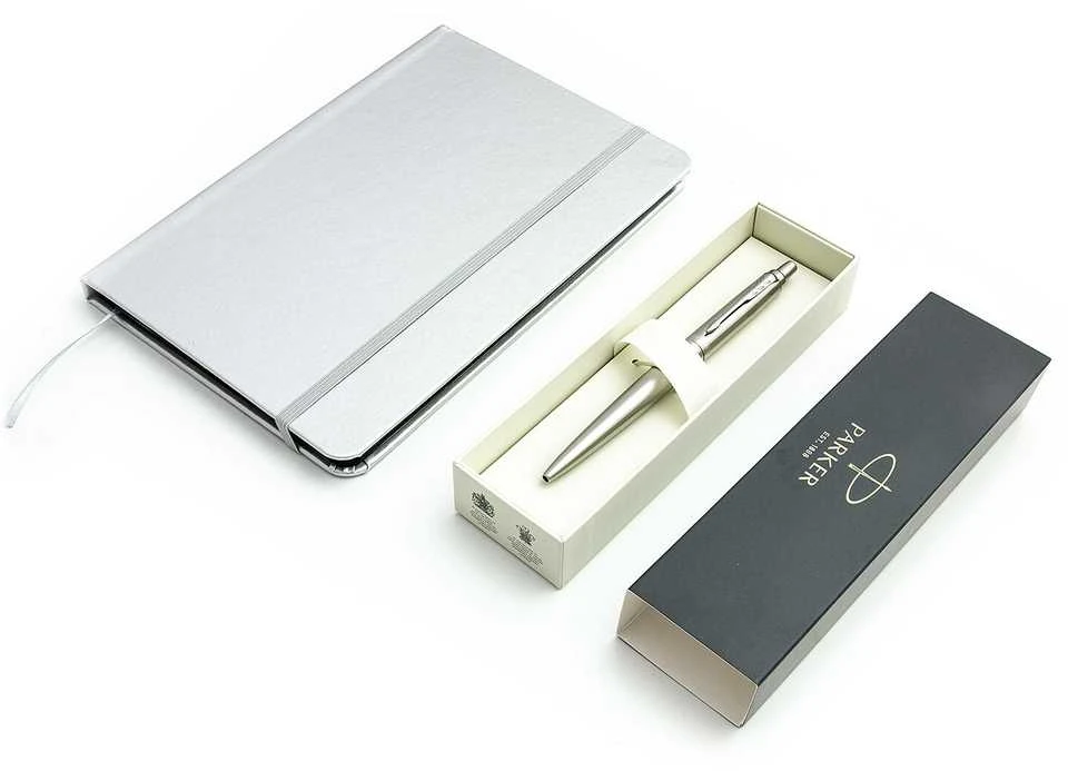 Parker Jotter Monochrome XL Sidabrinis CT Tušinuko rinkinys su užrašų knygele