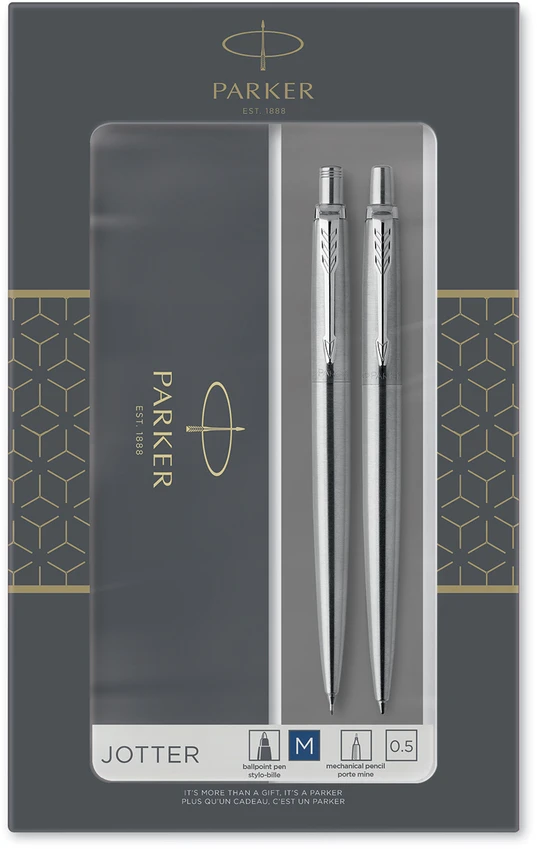 Parker Rinkinys: Automatinis pieštukas + Tušinukas Jotter Stainless Steel CT – 2093256
