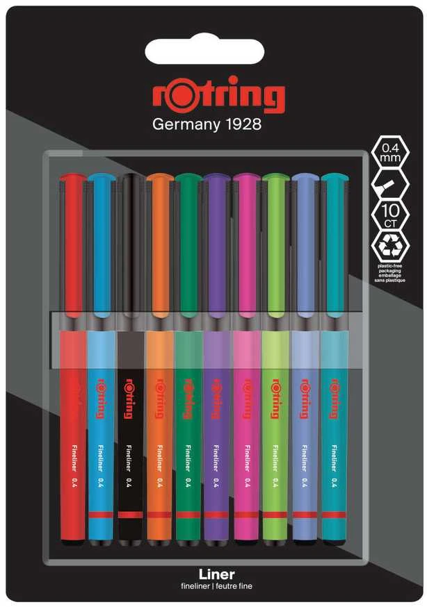 Parker Rotring Linner plonųjų rašiklių rinkinys 0,4 mm, 10 spalvų - 2166220