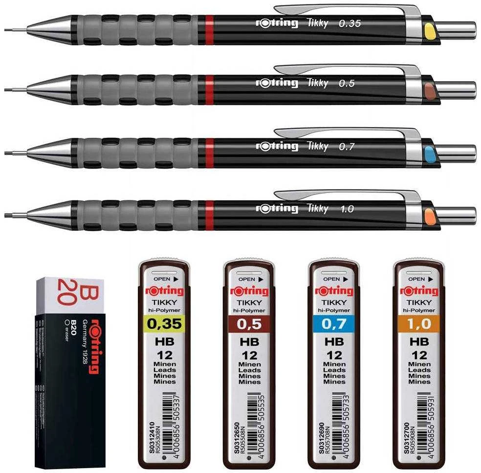 Rotring Pieštukų + grafito + trintuko rinkinys S0801310+1904697+S0312410+S0312650+S0312690+S0312700+S0195831