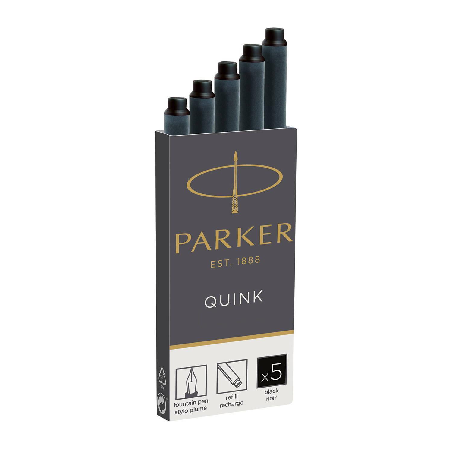 Rašalo kapsulės Parker, ilgos, juodos (5 vnt.)