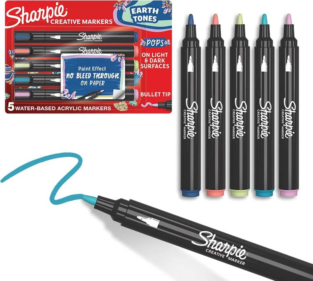 Sharpie akrilinių žymeklių rinkinys 10 vienetų Earth Colours su dažų maišeliu
