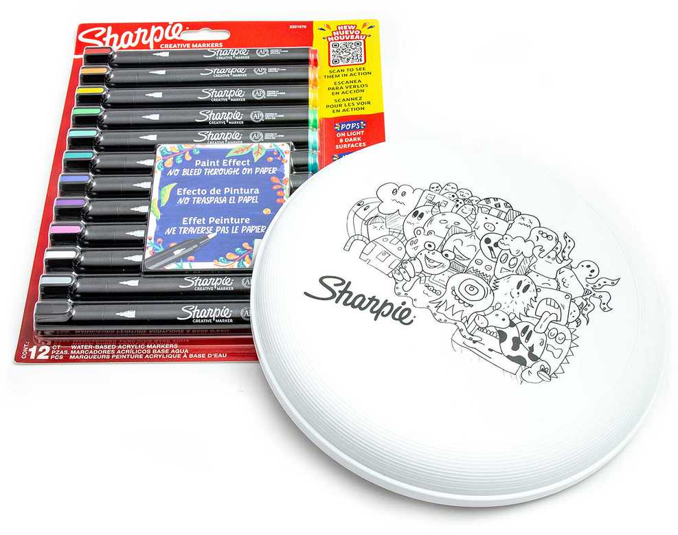 12 spalvų Sharpie Creative akrilo markerių rinkinys su frisbiu dažymui