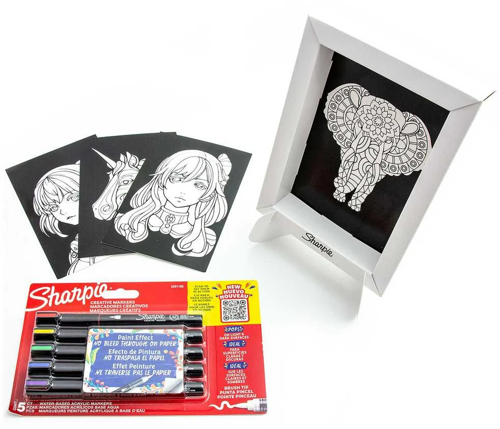 5 spalvų Sharpie Creative akrilo markerių rinkinys su spalvinimo knygele