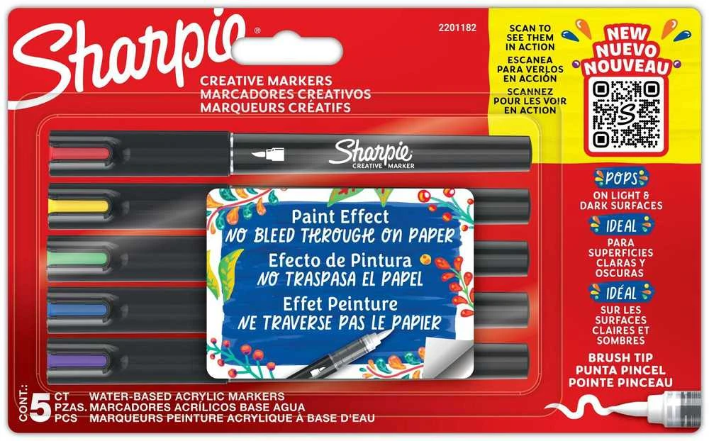 Sharpie kūrybiniai akriliniai žymekliai 5 spalvų teptuko galiuku su spalvinimo bomba