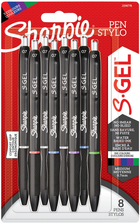 Sharpie S-GEL geliniai tušinukai 8-PACK mėlynos, raudonos, juodos, žalios, violetinės spalvos - 2198778