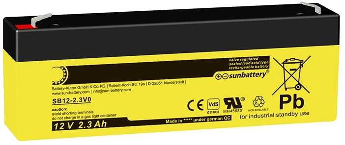 SSB SUN Baterija SB 2.3-12V0 Vds 12V2.3Ah AGM akumuliatorius, nereikalaujantis priežiūros