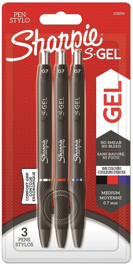 Irwin Rašiklis „Sharpie S-GEL", mėl./juod./raud., blist., 3 vnt.