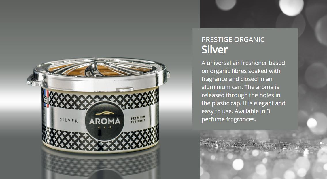 Aroma Car Aroma Prestige Organic Sidabrinis oro gaiviklis 40g skardinė