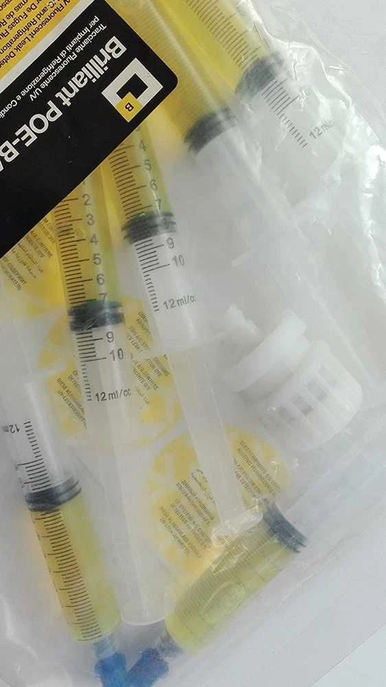 Geltoni POE UV dažai šaldiklio R134a nuotėkiui aptikti 6x7.5ml