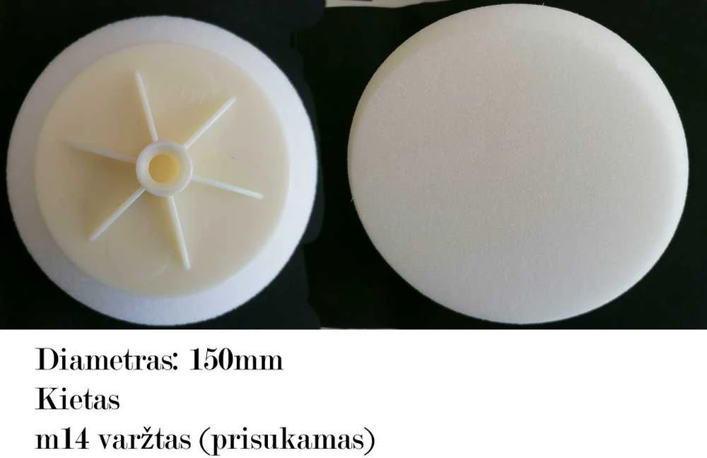 Kieta poliravimo kempinė - prisukama M14, diametras 150mm BALTA