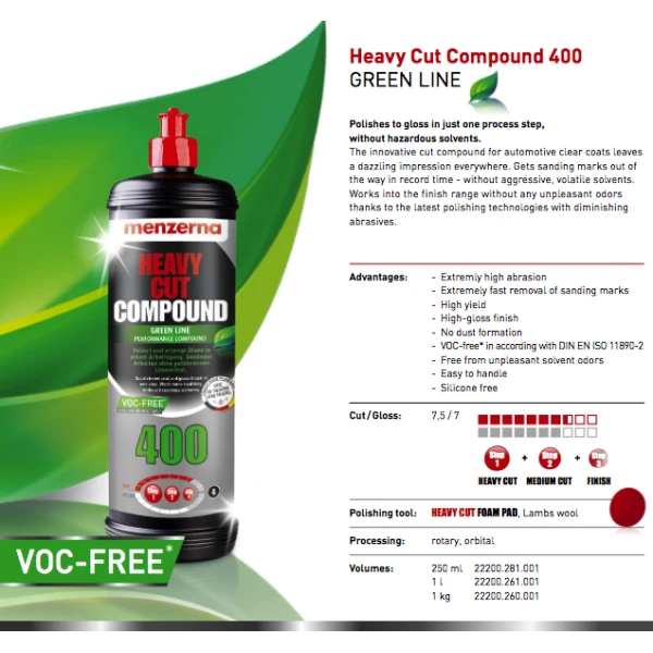 Menzerna Heavy Cut Compound 400 Žalias LINE vieno žingsnio poliravimo pasta 1kg