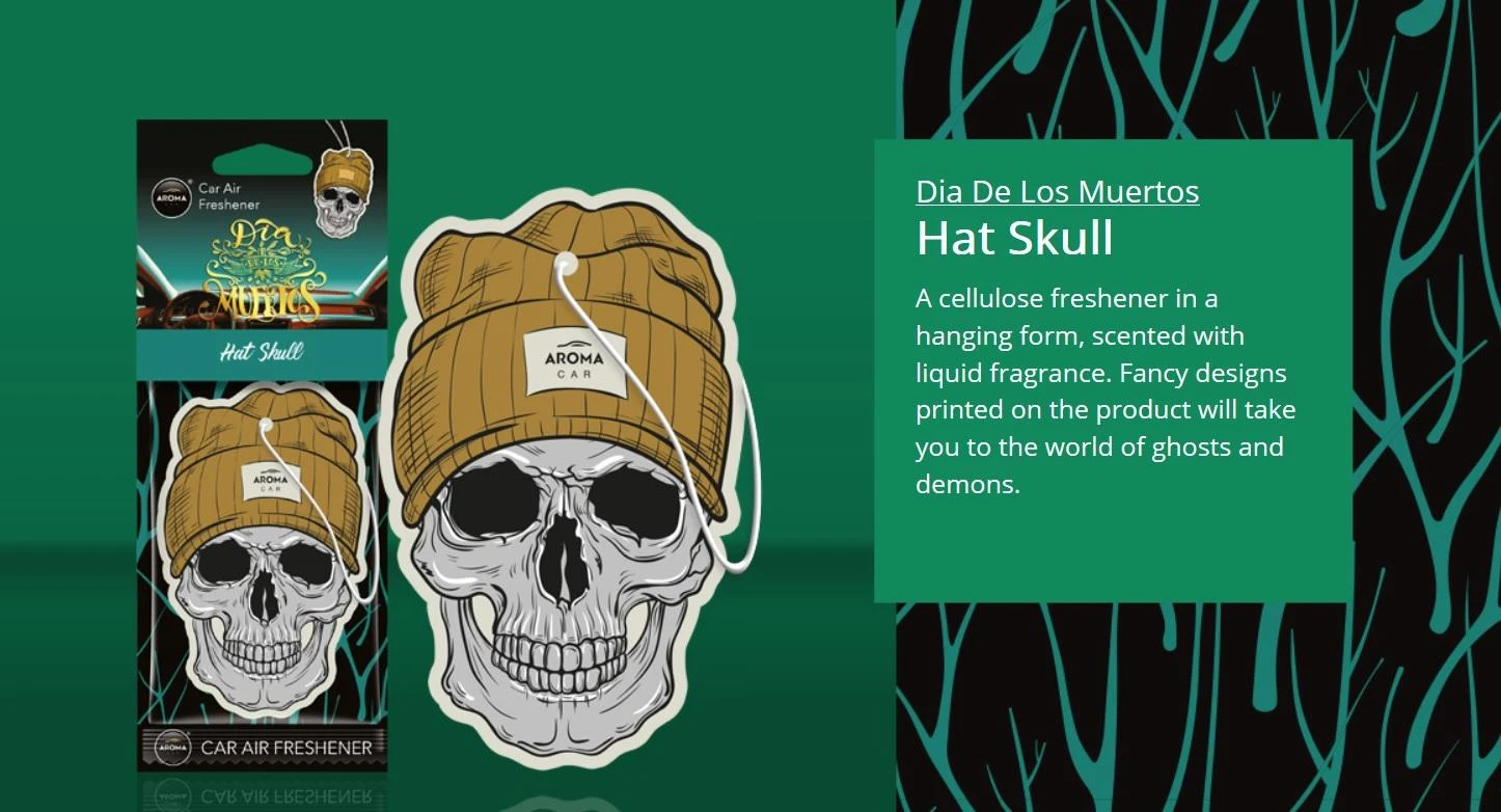 Aroma Car Stilingas oro gaiviklis Aroma Dia De Los Muertos Hat Skull