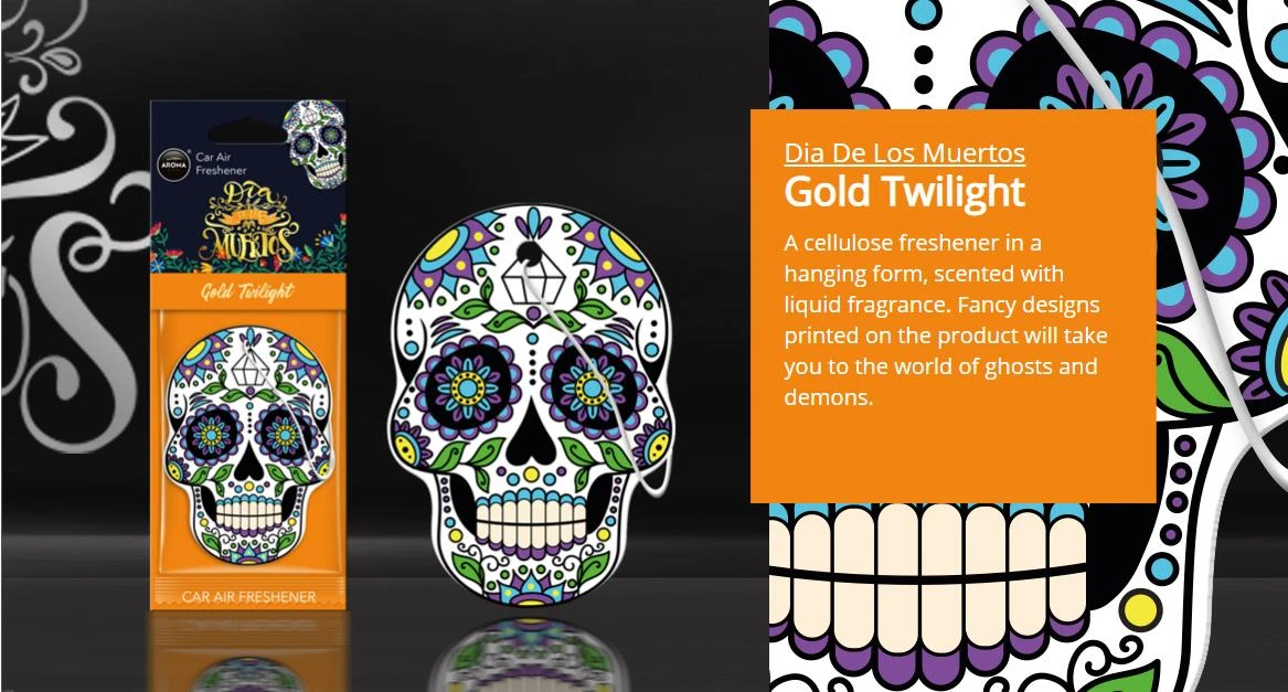 Stilingas oro gaiviklis "Kaukolė" Aroma Dia De Los Muertos Gold Twilight