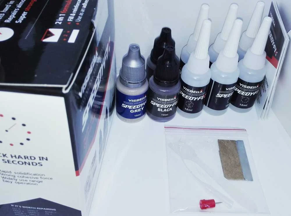 VISBELLA uolos tvirtumo SPEEDY-FIX klijų rinkinys: užpildas ir klijai 30ml + 60ml