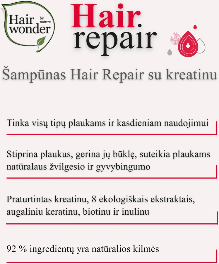 HAIRWONDER Šampūnas Hair Repair kasdieniam naudojimui, 300 ml