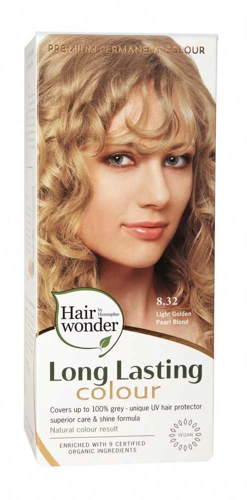 Frenchtop Natural Care Hairwonder Ilgalaikiai plaukų dažai su 9 ekologiškais ekstraktais, spalva šviesi auksinė perlinio atspalvio blondinė 8.32