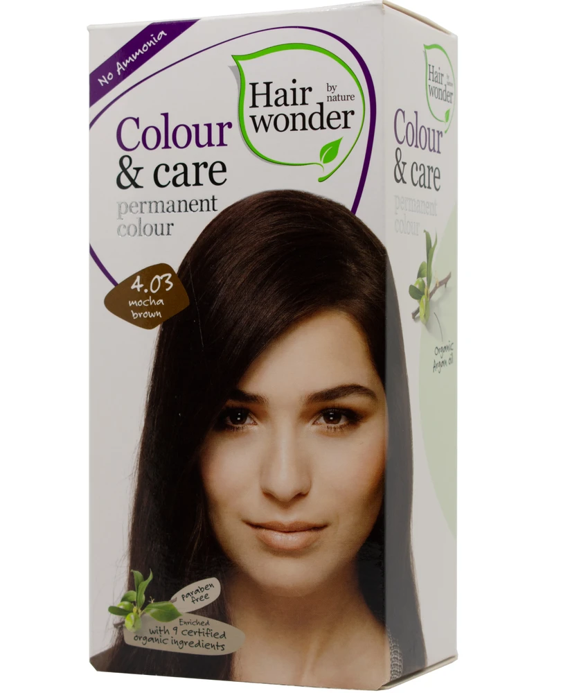 HAIRWONDER Colour & Care plaukų dažai, spalva kavos ruda 4.03, 100 ml
