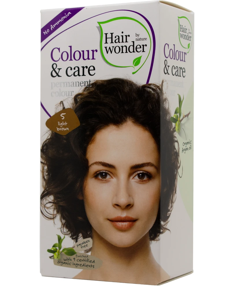 HAIRWONDER Colour & Care plaukų dažai, spalva šviesi ruda 5, 100 ml