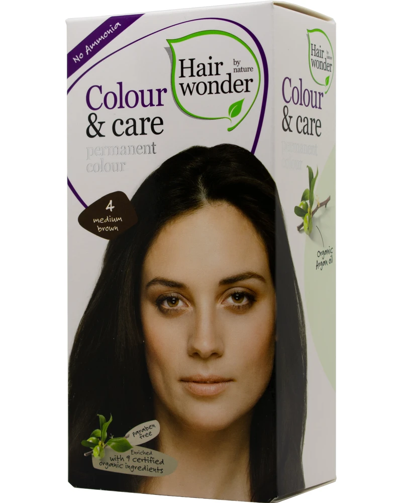 HAIRWONDER Colour & Care plaukų dažai, vidutinė ruda 4, 100 ml