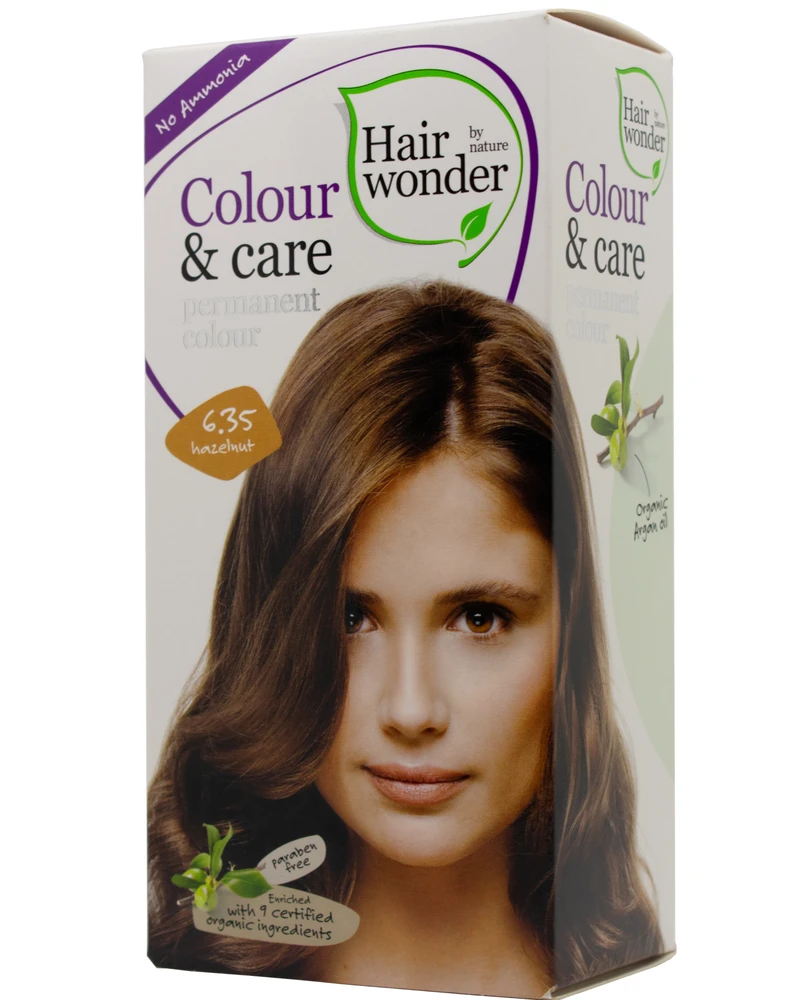 HAIRWONDER Colour & Care plaukų dažai, spalva riešuto 6.35, 100 ml