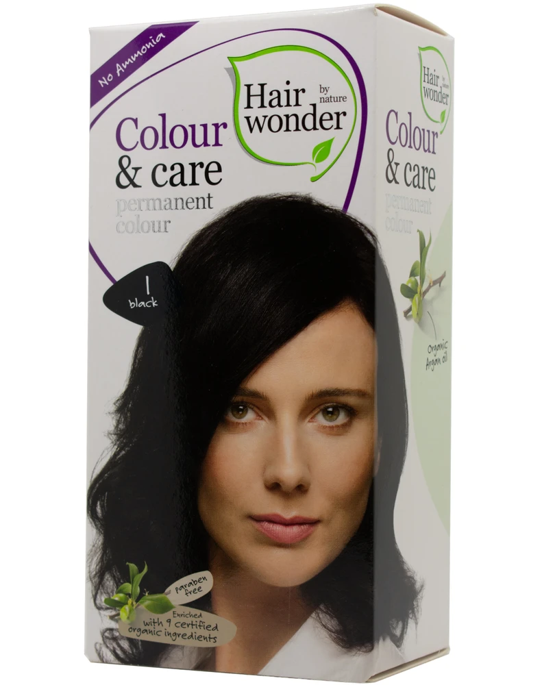 HAIRWONDER Colour & Care plaukų dažai, spalva juoda 1, 100 ml