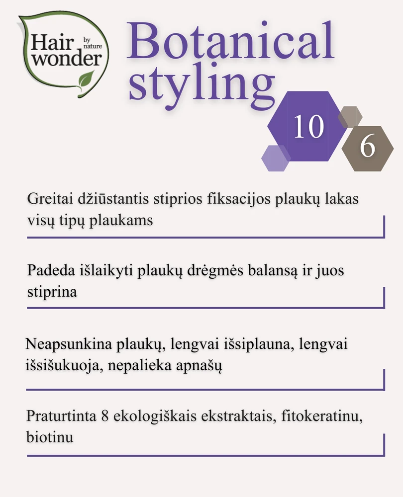 HAIRWONDER Botanical Styling plaukų lakas itin stiprios fiksacijos, 300 ml