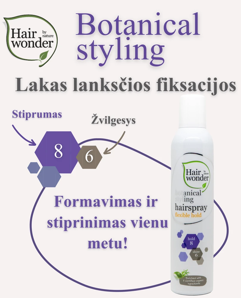 HAIRWONDER Botanical Styling plaukų lakas lanksčios fiksacijos, 300 ml