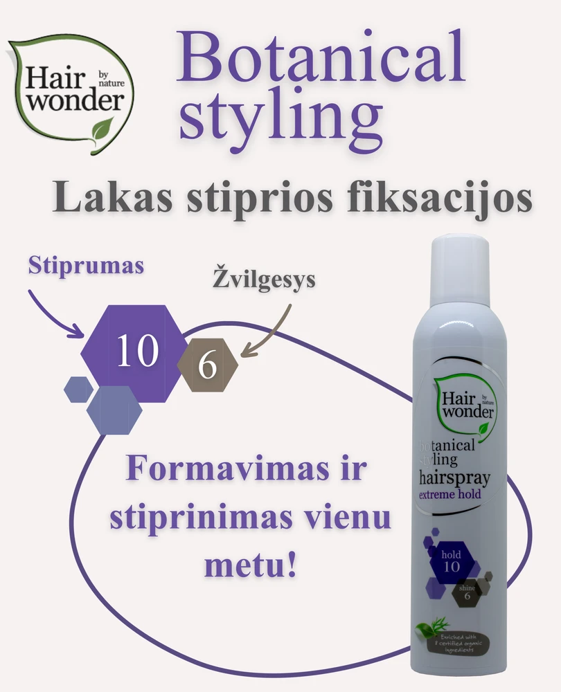 HAIRWONDER Botanical Styling plaukų lakas itin stiprios fiksacijos, 300 ml
