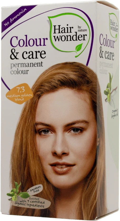 HAIRWONDER Colour & Care plaukų dažai be amoniako, spalva vidutinė aukso blondinė 7.3, 100 ml