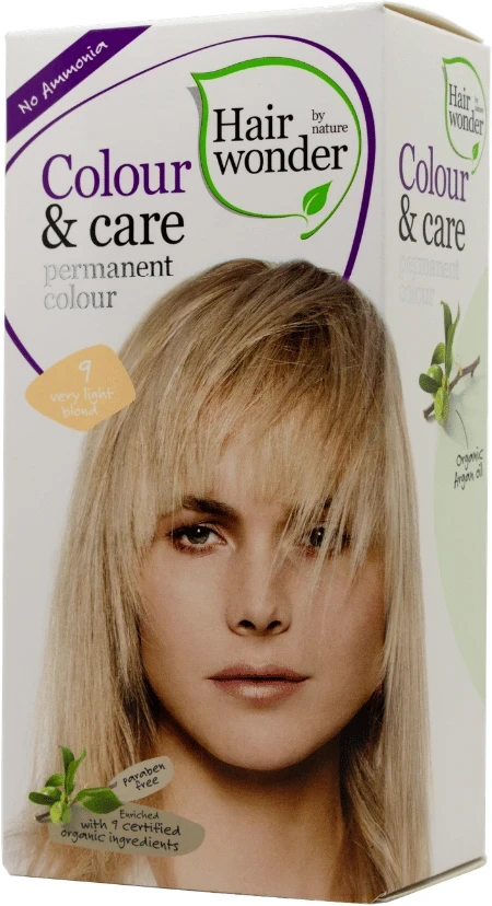 HAIRWONDER Colour & Care plaukų dažai be amoniako, spalva labai šviesi blondinė 9, 100 ml