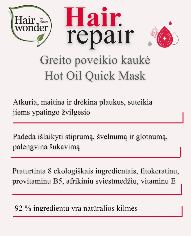 HAIRWONDER Greito poveikio kaukė Hot Oil Quick Mask, 100 ml