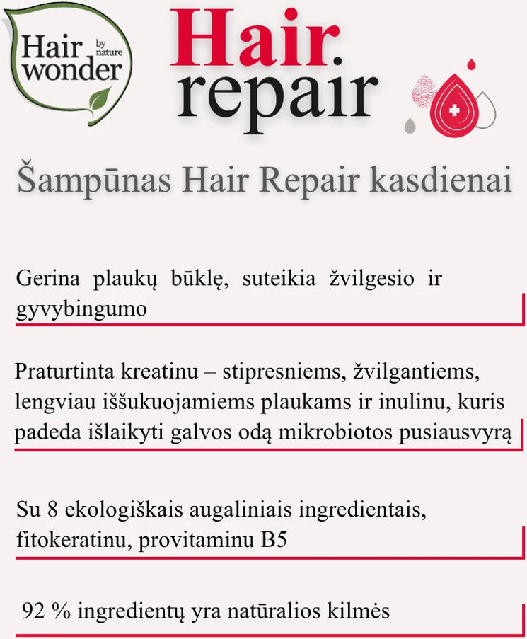 HAIRWONDER Hair Repair šampūnas kasdieniam naudojimui, 300 ml