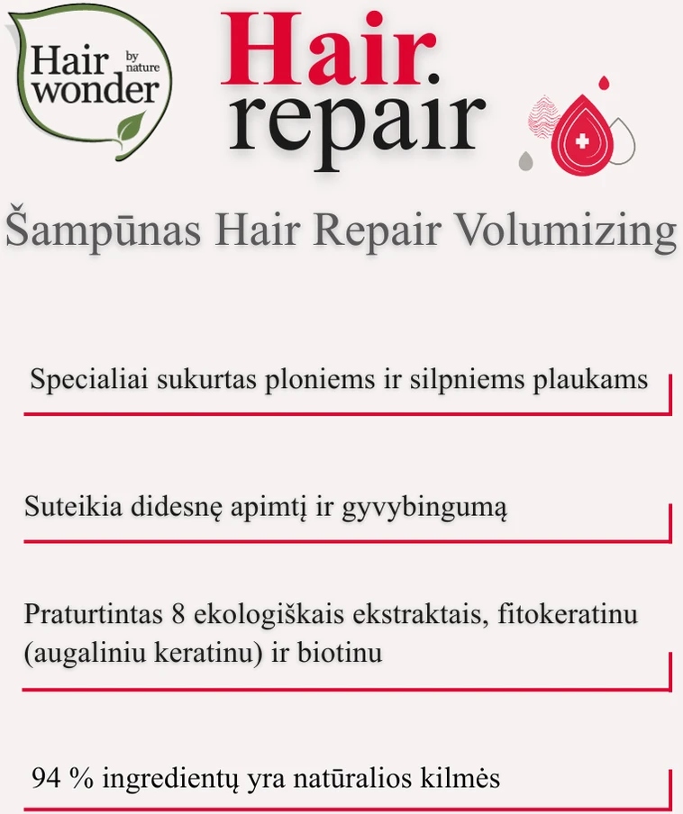 HAIRWONDER Hair Repair Volumizing apimties suteikiantis šampūnas, 300 ml