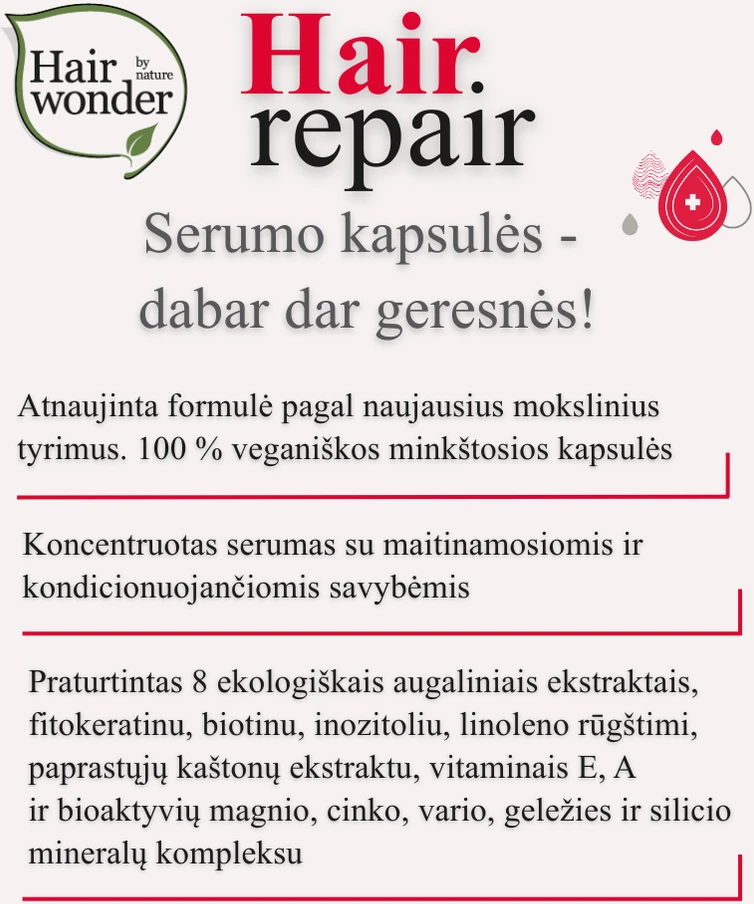 HAIRWONDER, Hair Repair serumo kapsulės plaukams, 14 vnt
