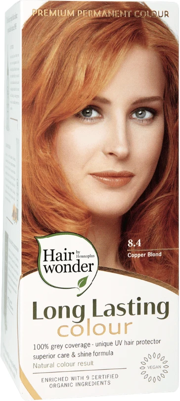 Henna Plus HAIRWONDER Ilgalaikiai plaukų dažai, spalva šviesi blondinė vario atspalvio 8.4