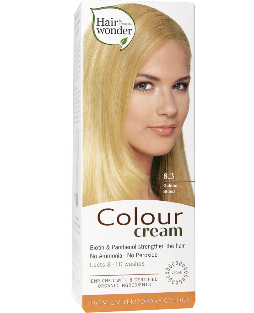 Henna Plus HAIRWONDER Colour Kreminis dažantis kremas, spalva auksinė blondinė 8.3