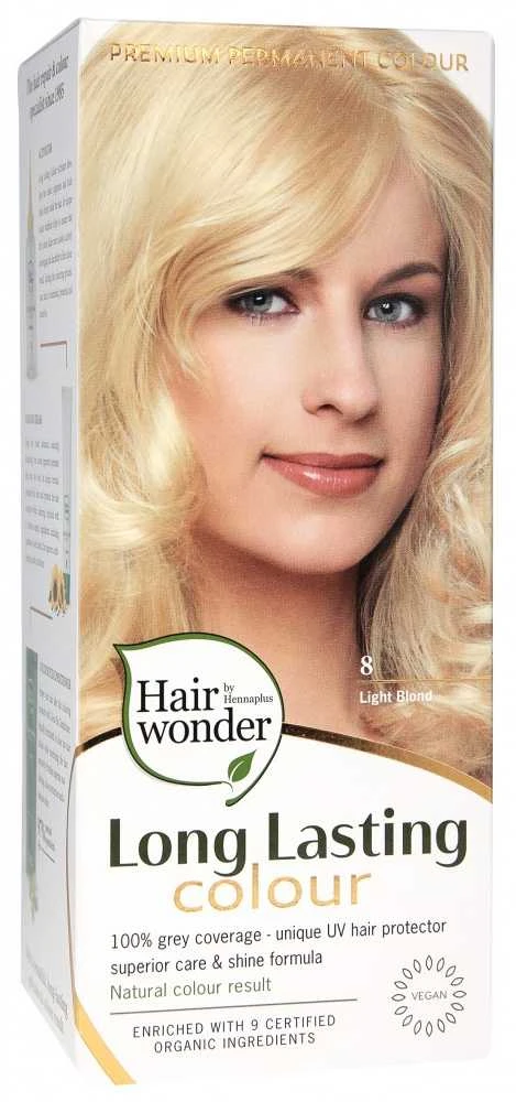 Henna Plus Hairwonder Ilgalaikiai plaukų dažai spalva su 9 ekologiškais ekstraktais, spalva šviesi blondinė 8